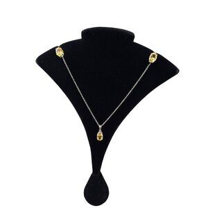 Citrine & Sterling Silver Necklace Earrings Set Thailand  Oval Cut Yellow Gemsto